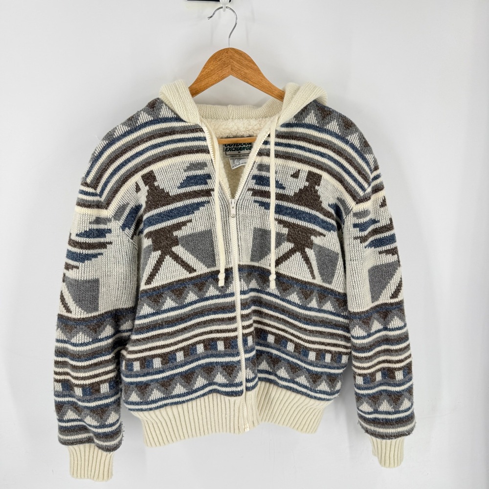 Outdoor Exchange Hoodie Sweater Cream Medium Southwestern Vintage Aztec Tribal